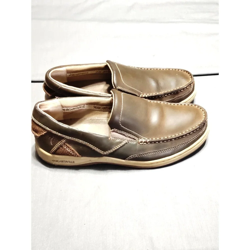 Margaritaville Men 10 Brown Resort Leather Loafers Starboard Casual Boat Shoes*